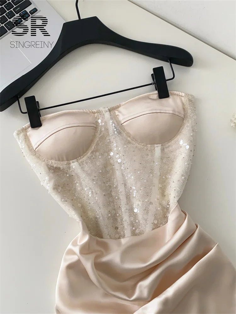 Sheer Sequined Satin Dress