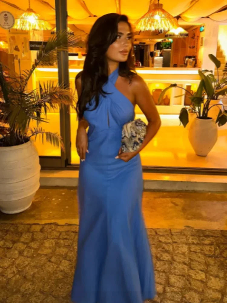 Sexy Solid Halter Maxi Dress