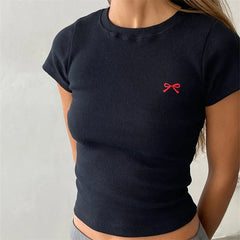 Cute Bow Embroidery Crop Top