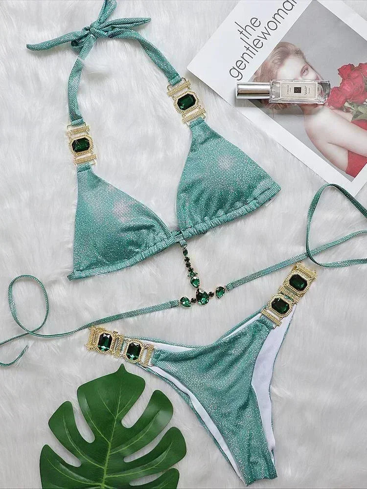 Halter Crystal Rhinestone Diamond Bikini
