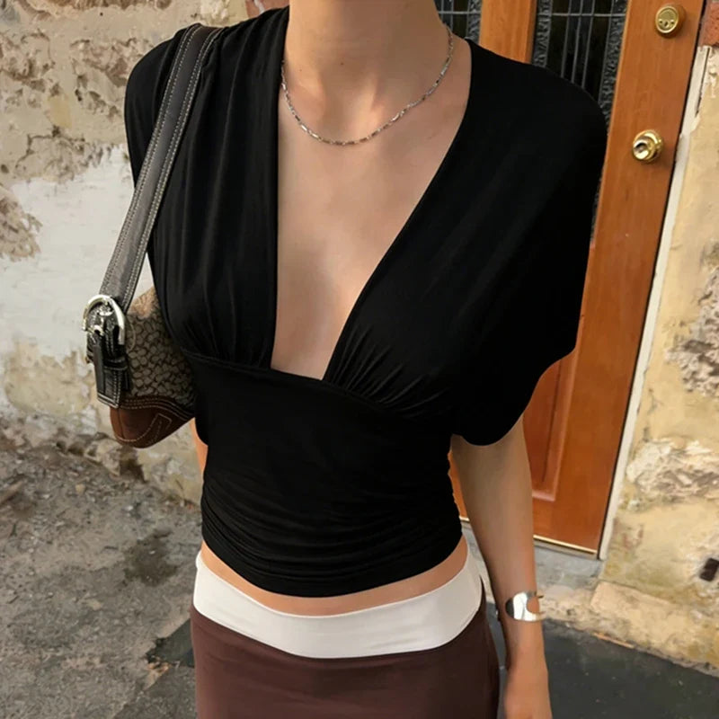 Elegant Lady Ruched Open-Back Tie Crop Top