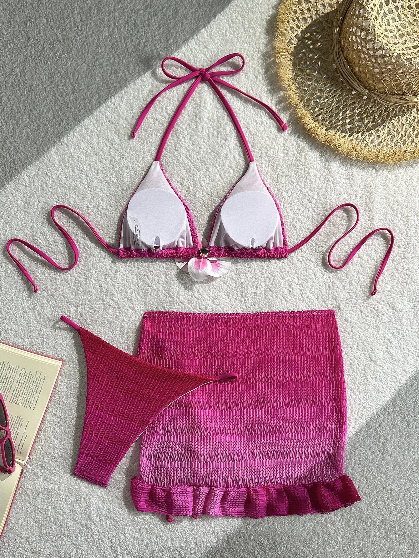 Sexy Hot Pink Gradient Bikini Set