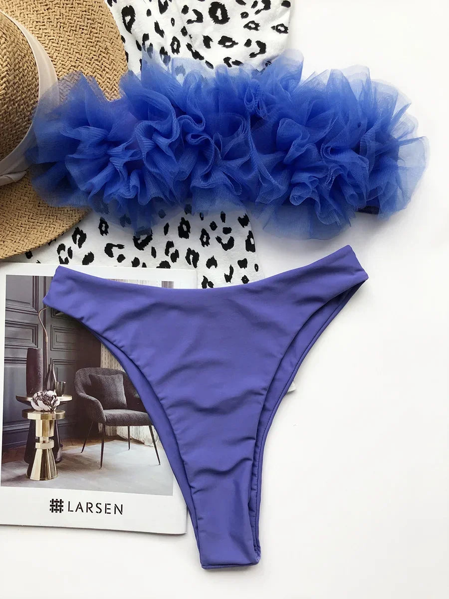New Sexy 3D Flower Mesh Ruffled Swimsuit