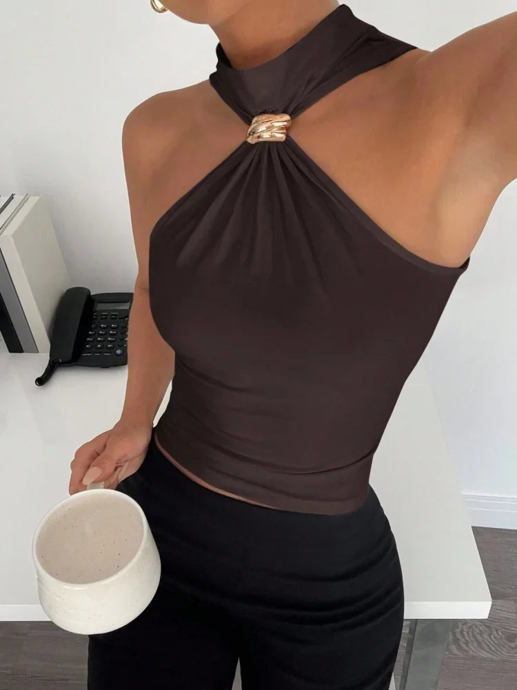 Metal Ring Decor Twist Knot Sleeveless Tank Top