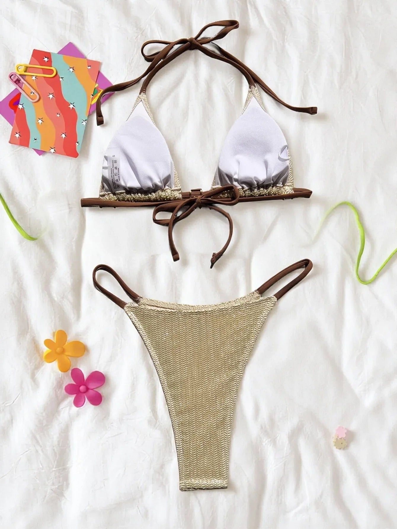Sexy Beige Patchwork Micro Bikini
