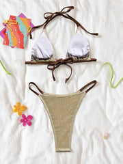 Sexy Beige Patchwork Micro Bikini