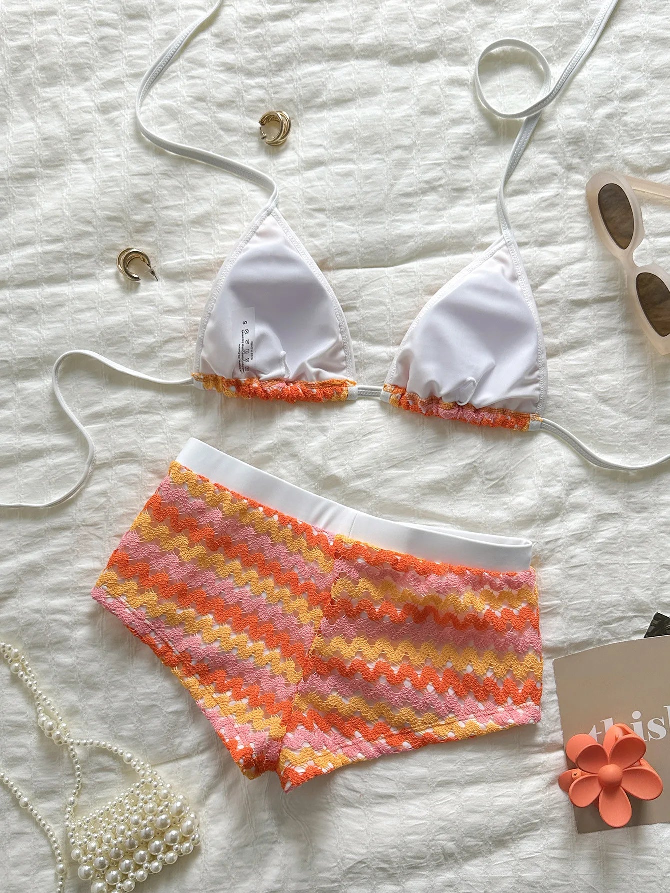 Sexy Orange Striped Knitted Bikini Set