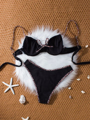 Sexy Black Leopard Print Patchwork Bikini