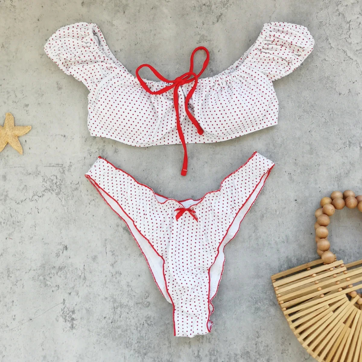 Retro Red Polka Dot Printed Bikini Set