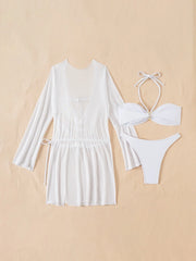 Sexy Long Sleeve Cover Up 3 Piece Bikini Set