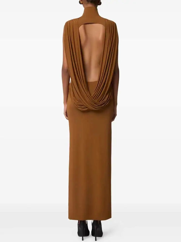 High Collar Backless Maxi Dress