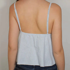 Boho Striped Ruffles V Neck Camis Beach Holiday Sleeveless Crop Tops