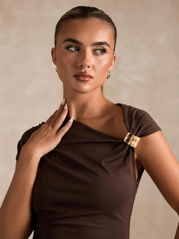 Asymmetrical Pleating Neck Crop Top