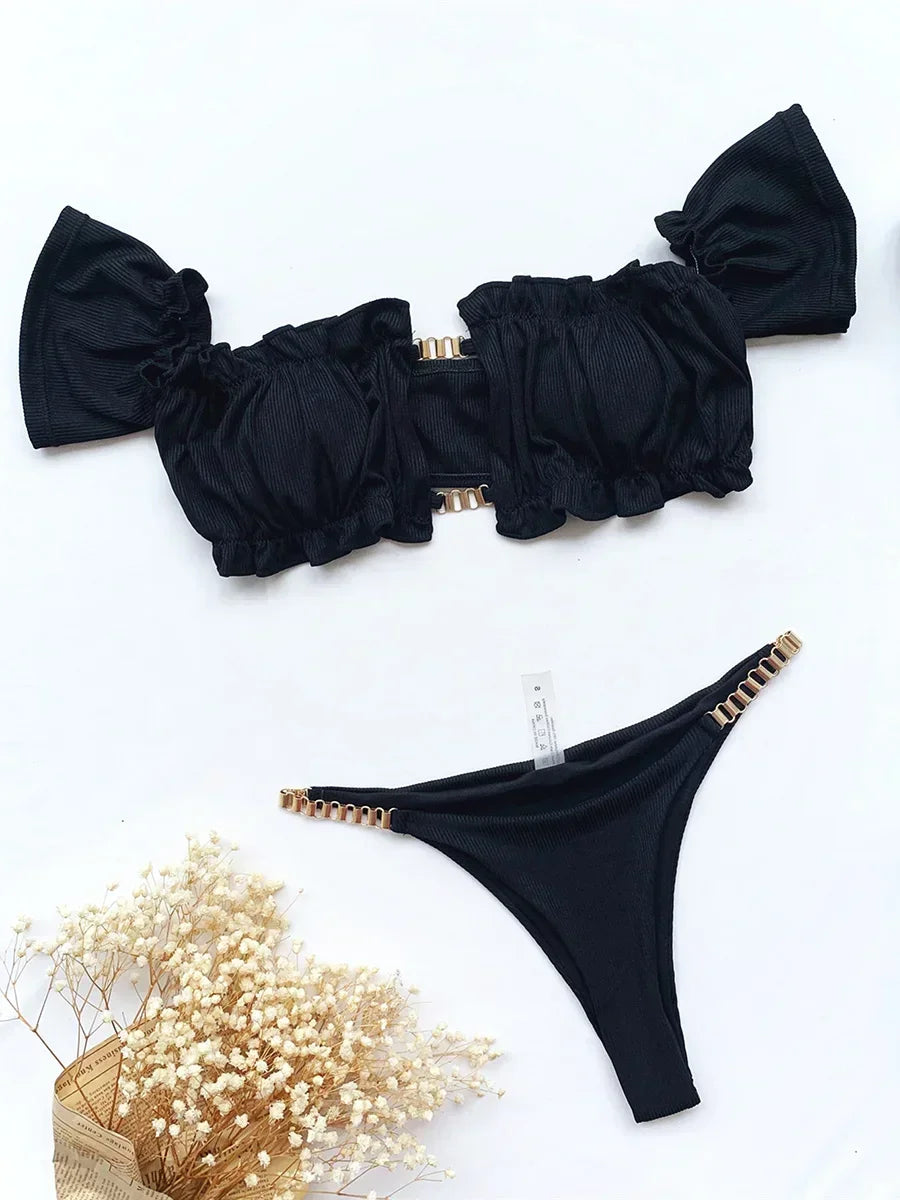 Sexy Ruffled Frill Off Shoulder Bikini