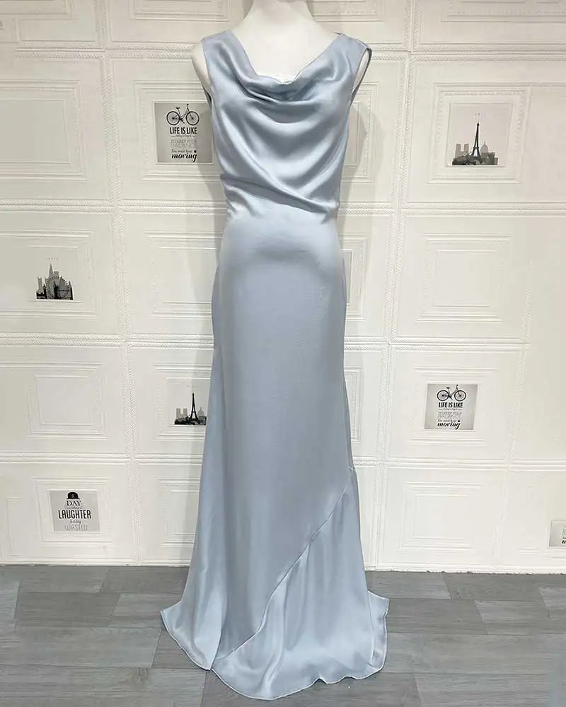Swinging Collar Satin Sexy Maxi Dress