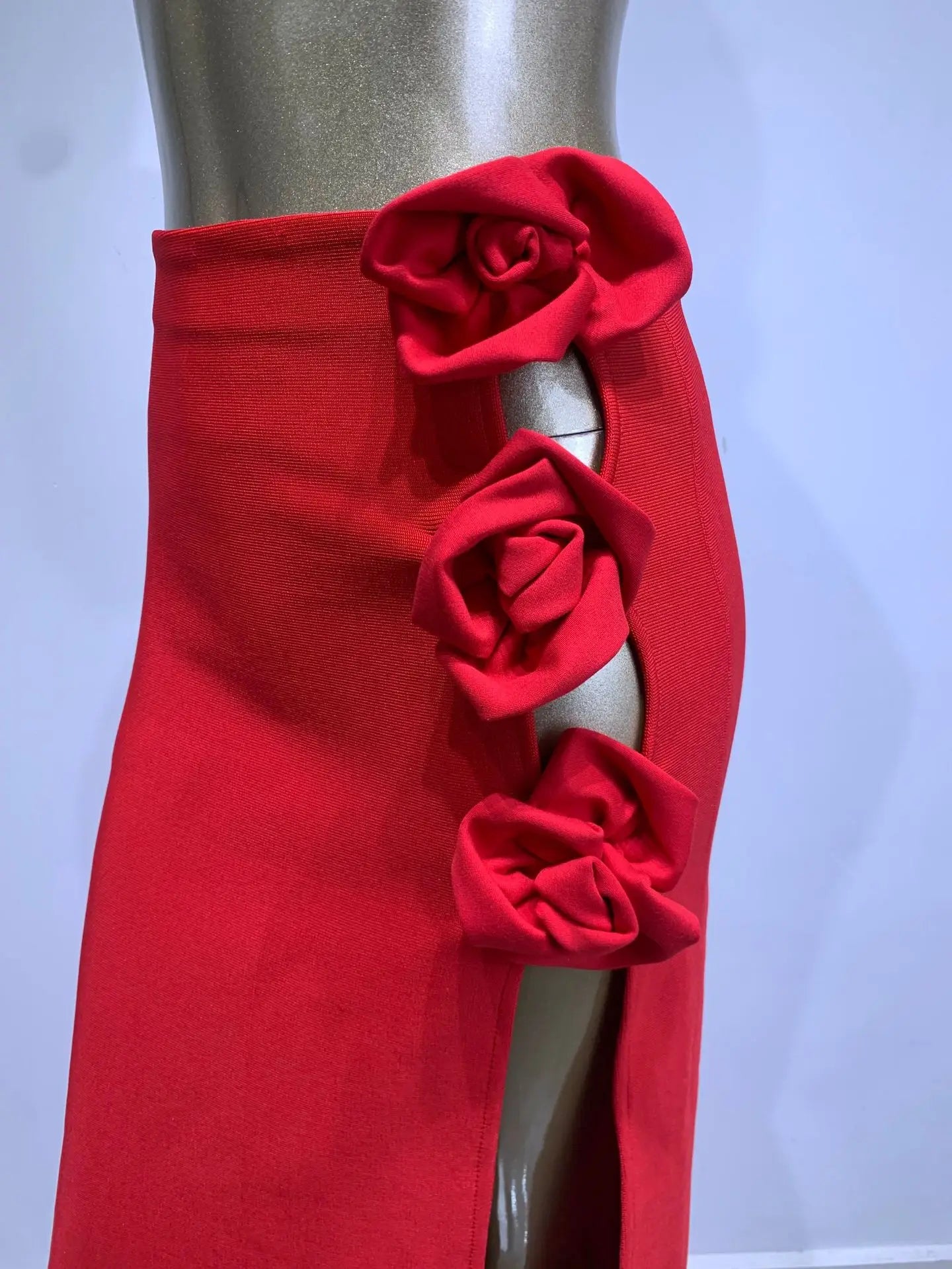 Red Big Flower Party Long Skirt Sexy Hollow Out Evening Dress
