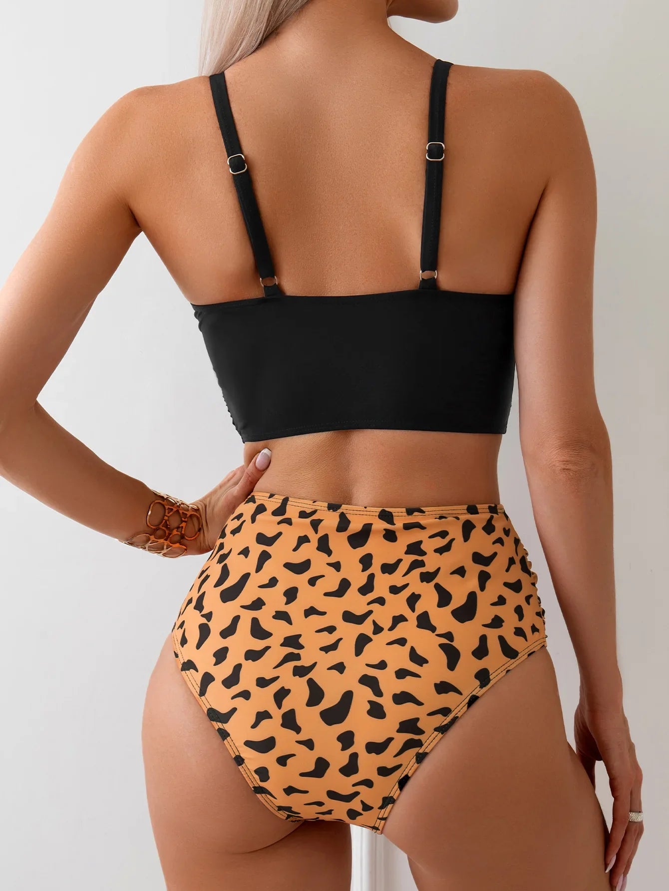 Brown Leopard Print High Waist Bikini Set
