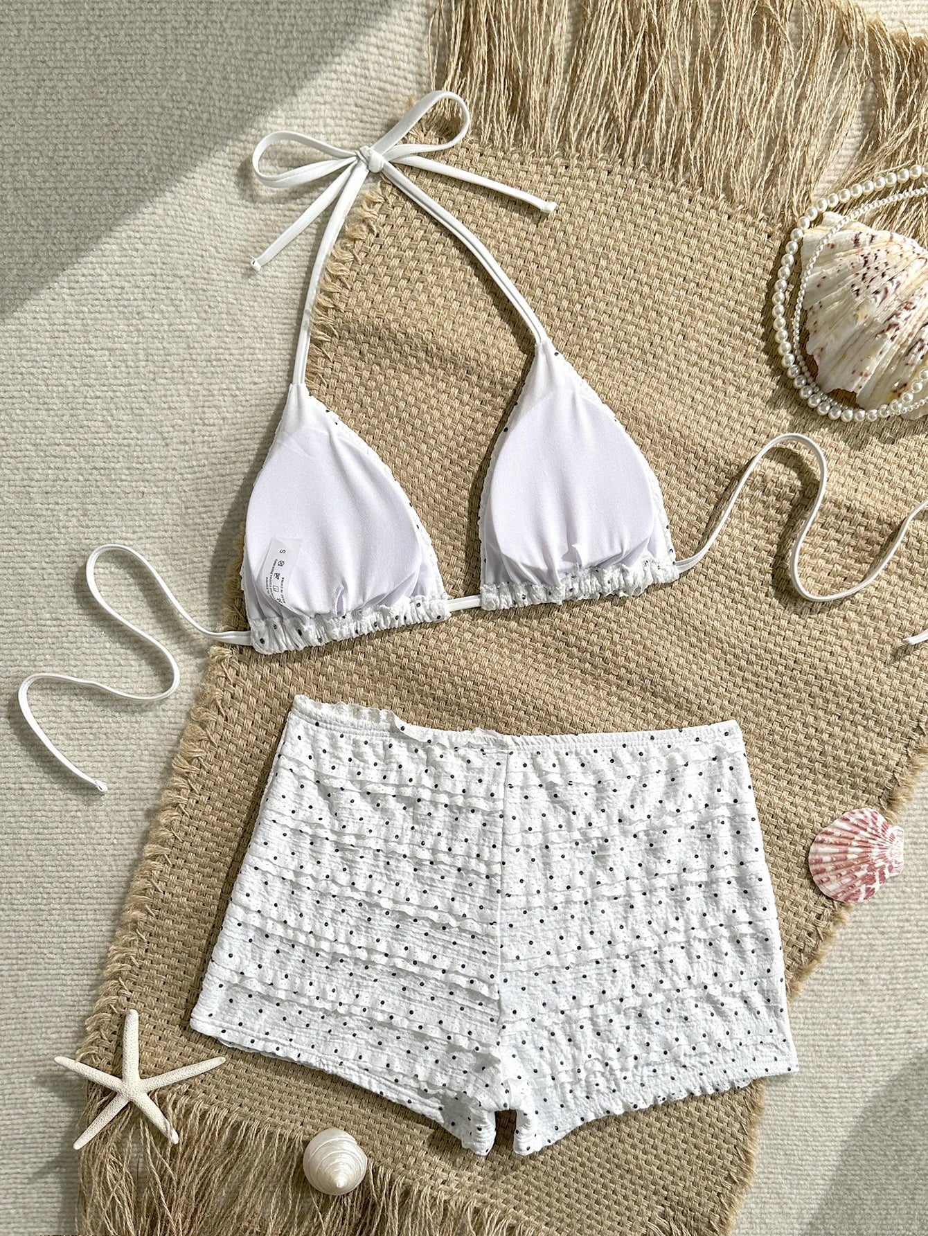 Sexy White Polka Dot Print Bikini Set