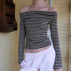 Stripe Off Shoulder Crop Top