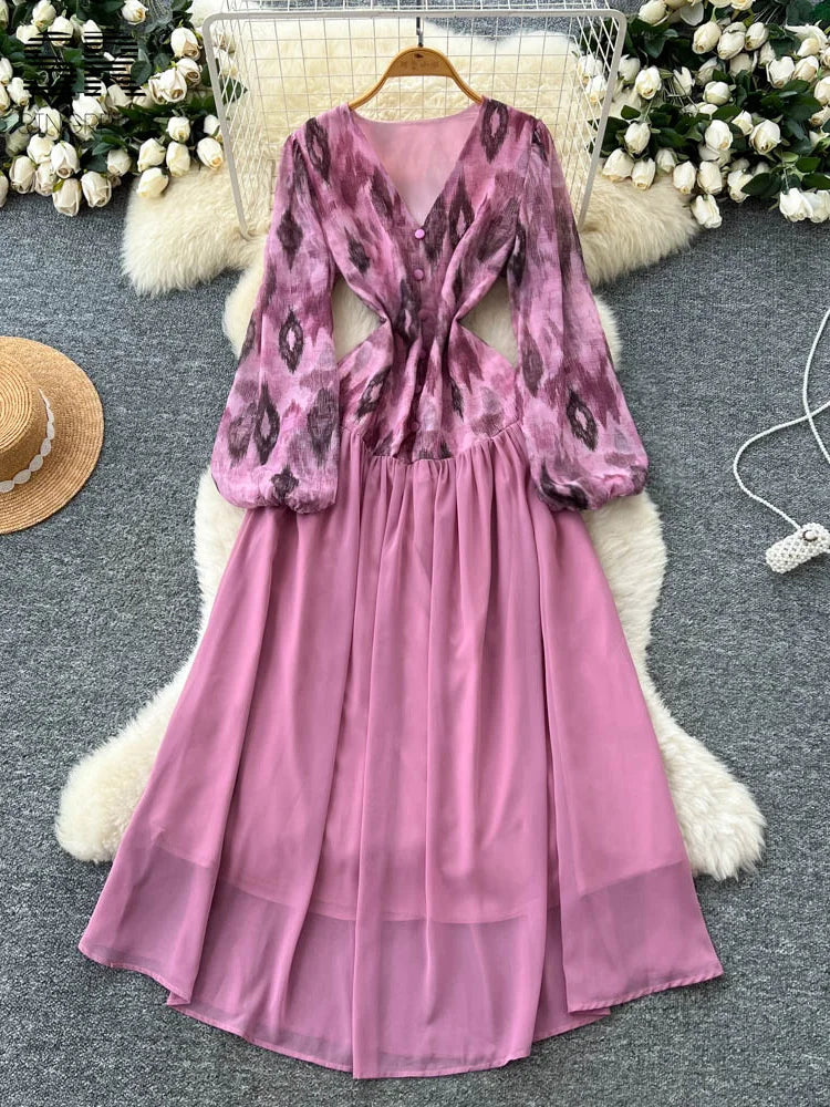 Elegant Vintage Print Dress