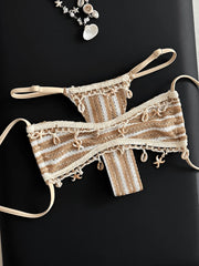 Sexy Beige Striped Micro Bikini