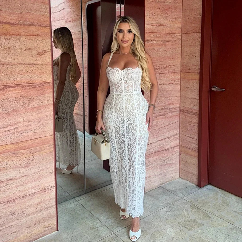 Fashionable Elegant Lace Corset Maxi Dress