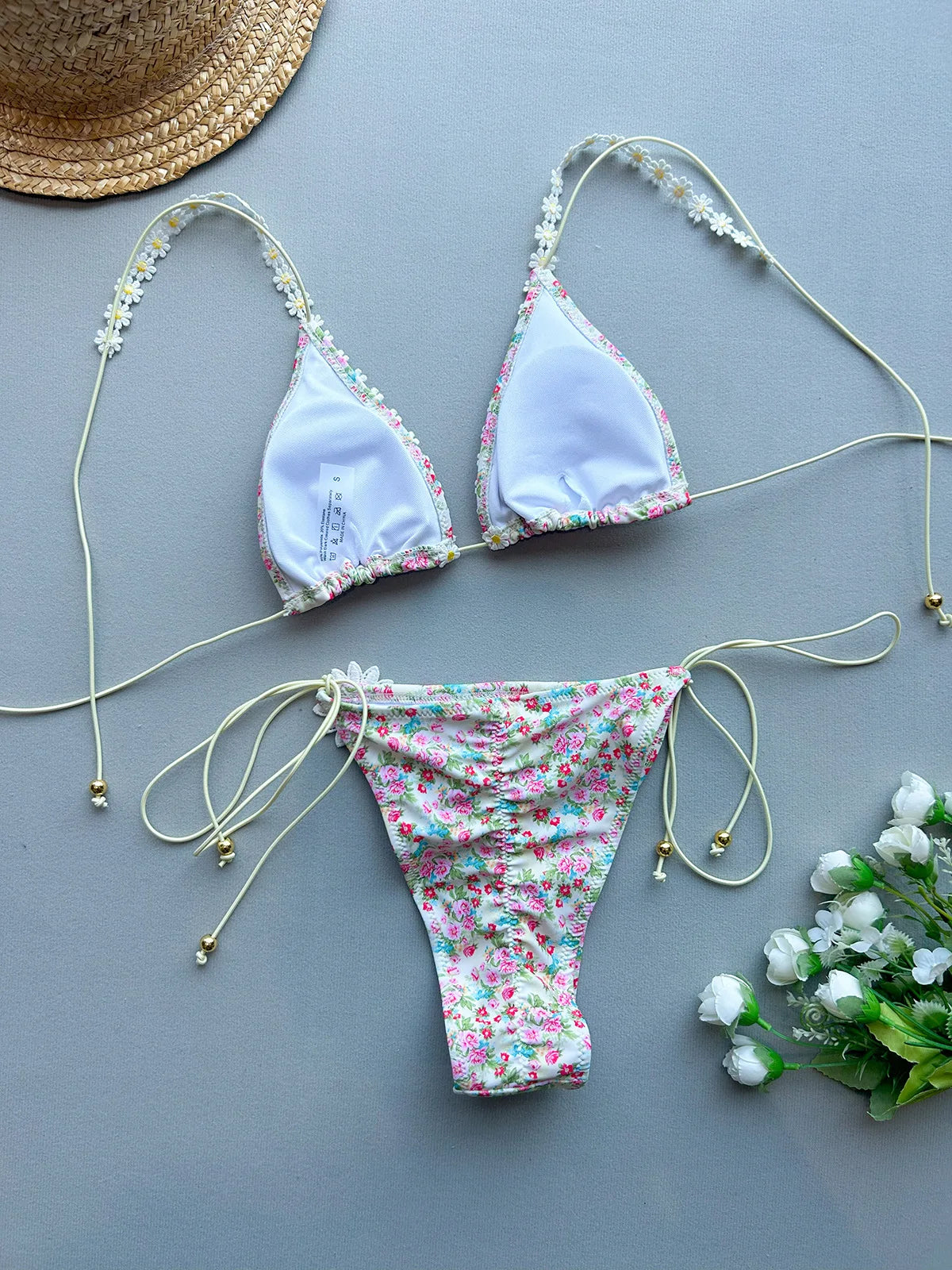 Sexy Pink Floral Print Bikini Set