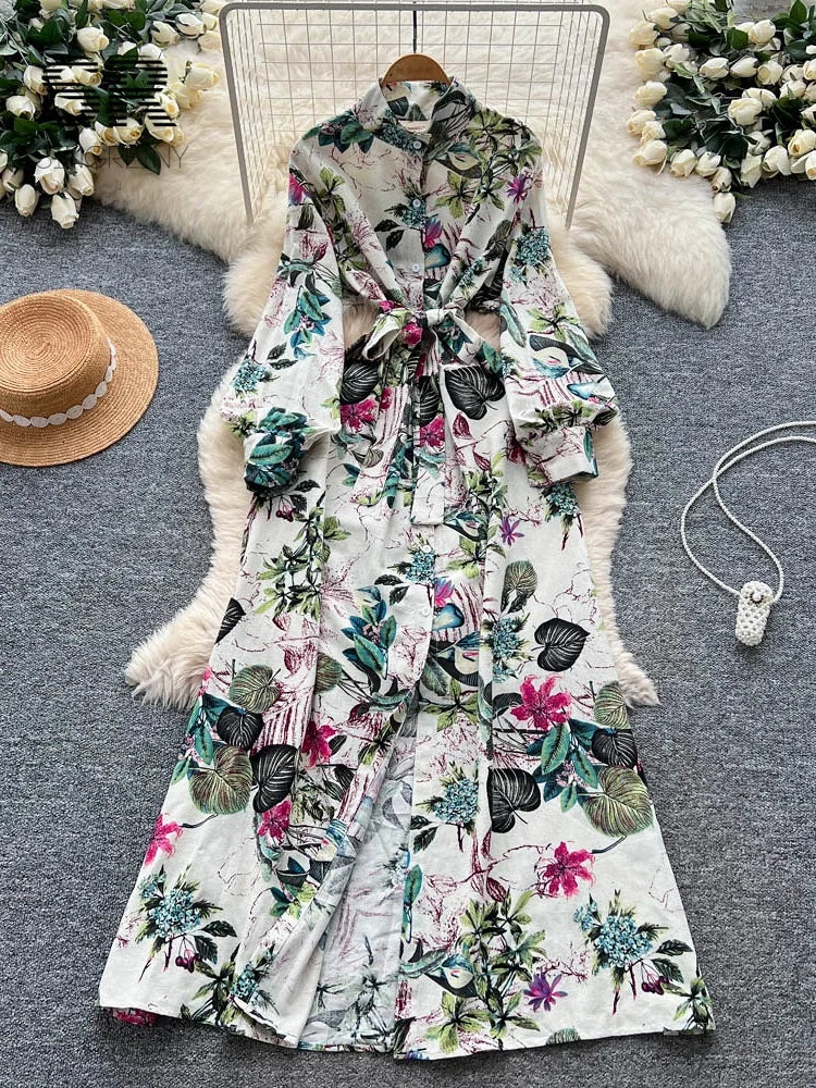Long Sleeves Floral Print Dress