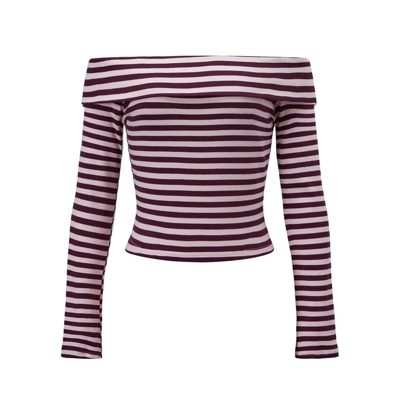 Stripe Off Shoulder Crop Top