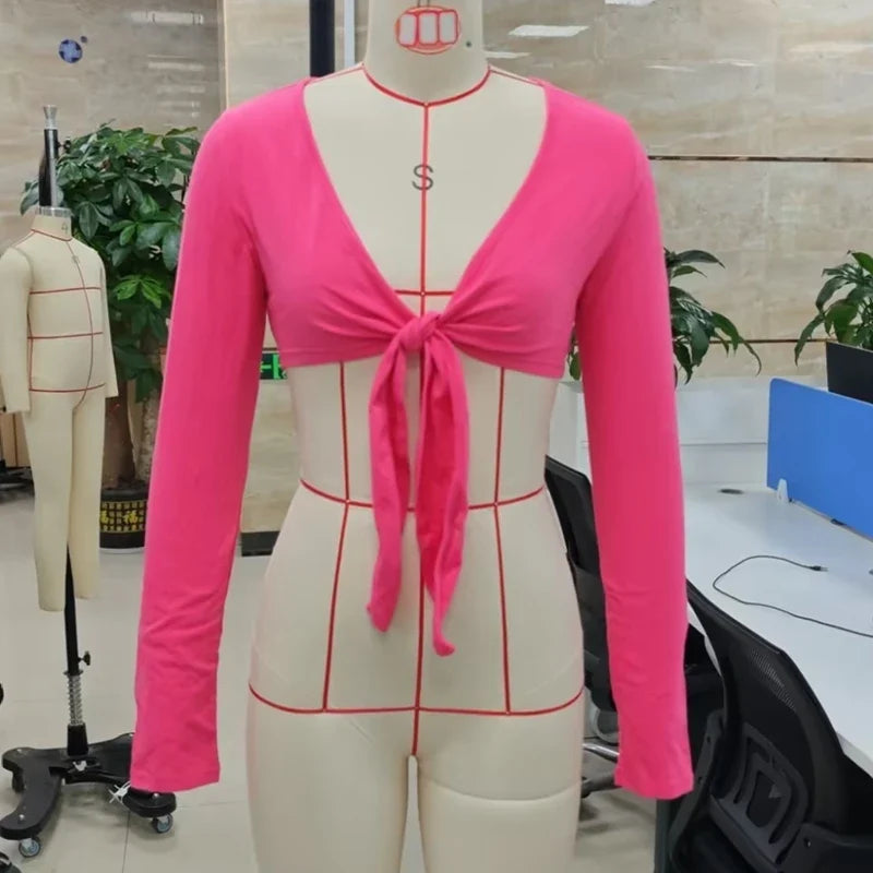 Front Tie Long Sleeve Crop Top
