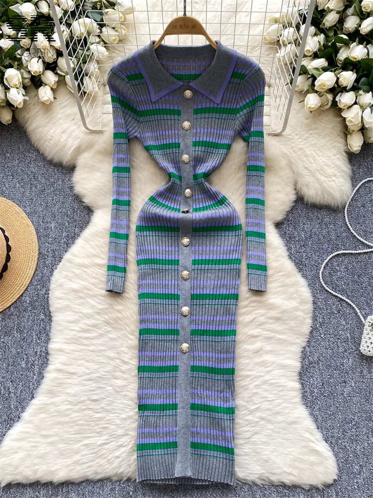 Winter Stripe Sweater Dress