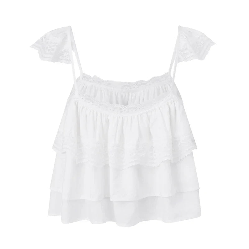 Lace Trim Tiered Babydoll Cami Top