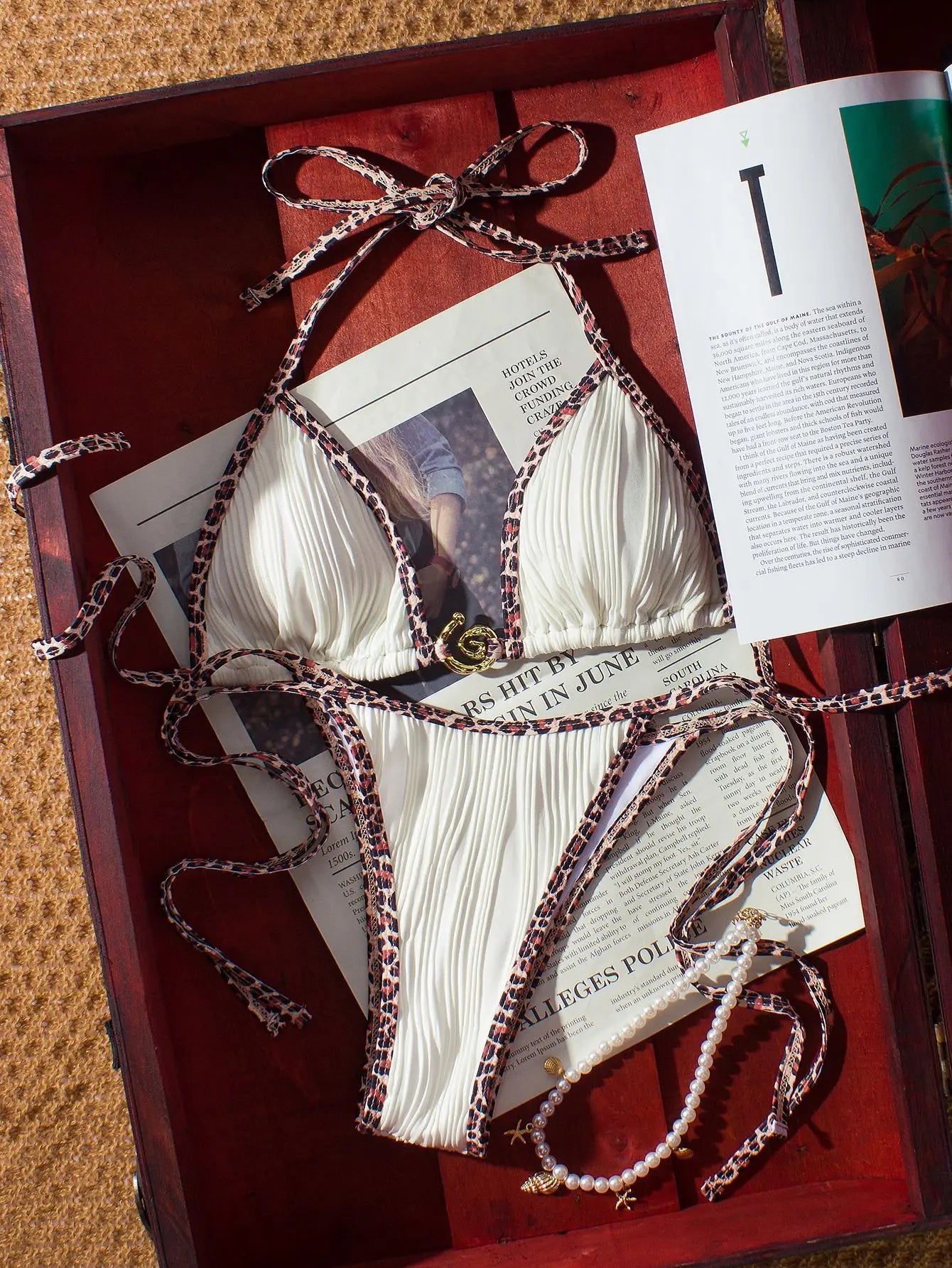 Sexy White Leoaprd Print Patchwork Bikini Set