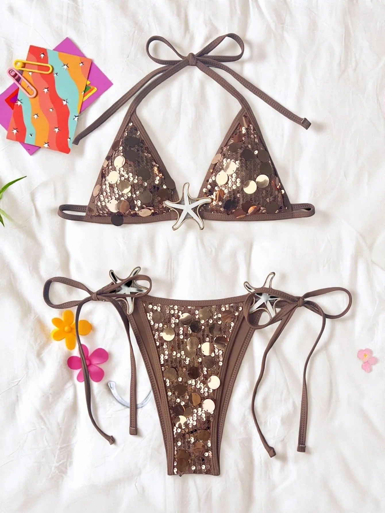 Shiny Sequin Silver Bikini Set