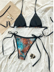 Sexy Green Tiger Print Patchwork Micro Bikini