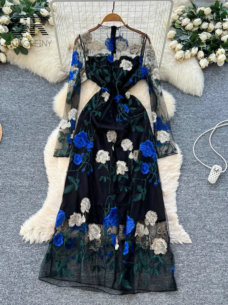 Floral Embroidery Mesh Dress