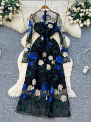 Floral Embroidery Mesh Dress