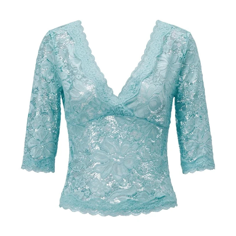 Floral Lace 3/4 Sleeve Crop Top