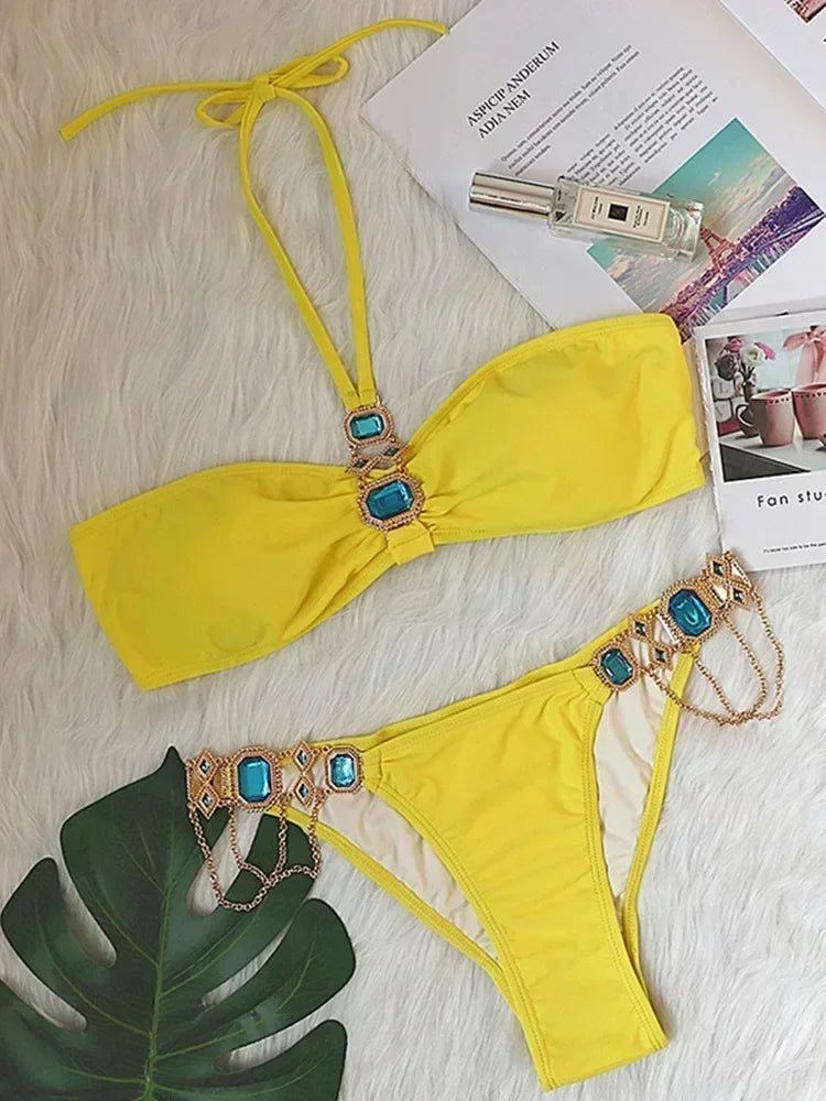 Halter Crystal Rhinestone Diamond Bikini