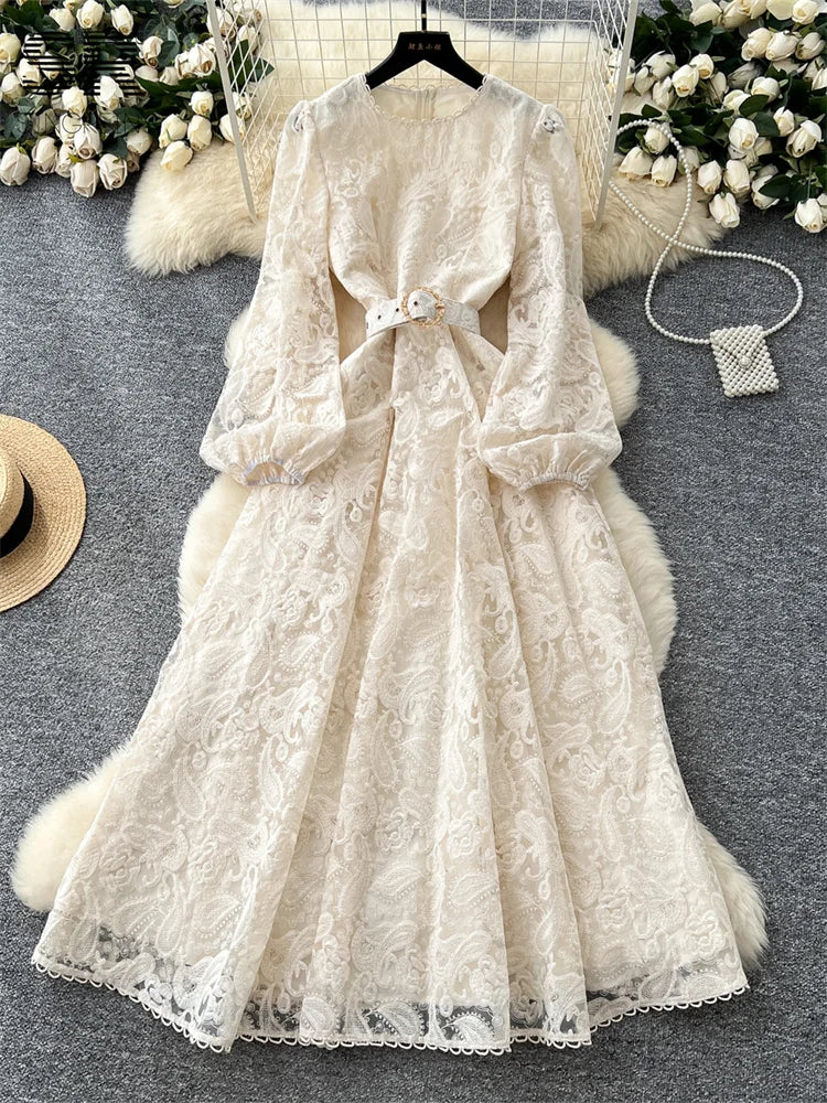 Vintage Lace Hook Flower Hollow Dress