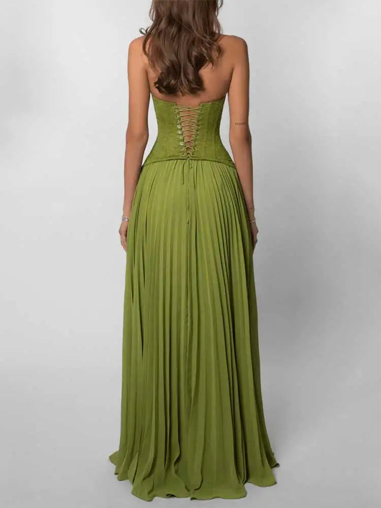 Elegant Corset Halter Pleated Maxi Dress
