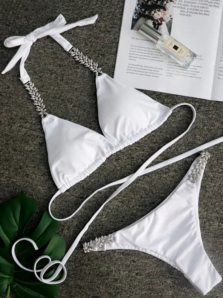 Halter Crystal Rhinestone Diamond Bikini