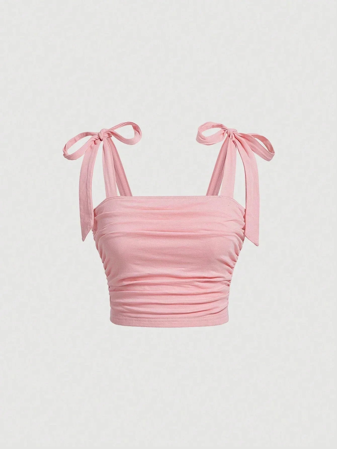 Solid Tie Shoulder Ruched Wide Strap Slim Fit Crop Top