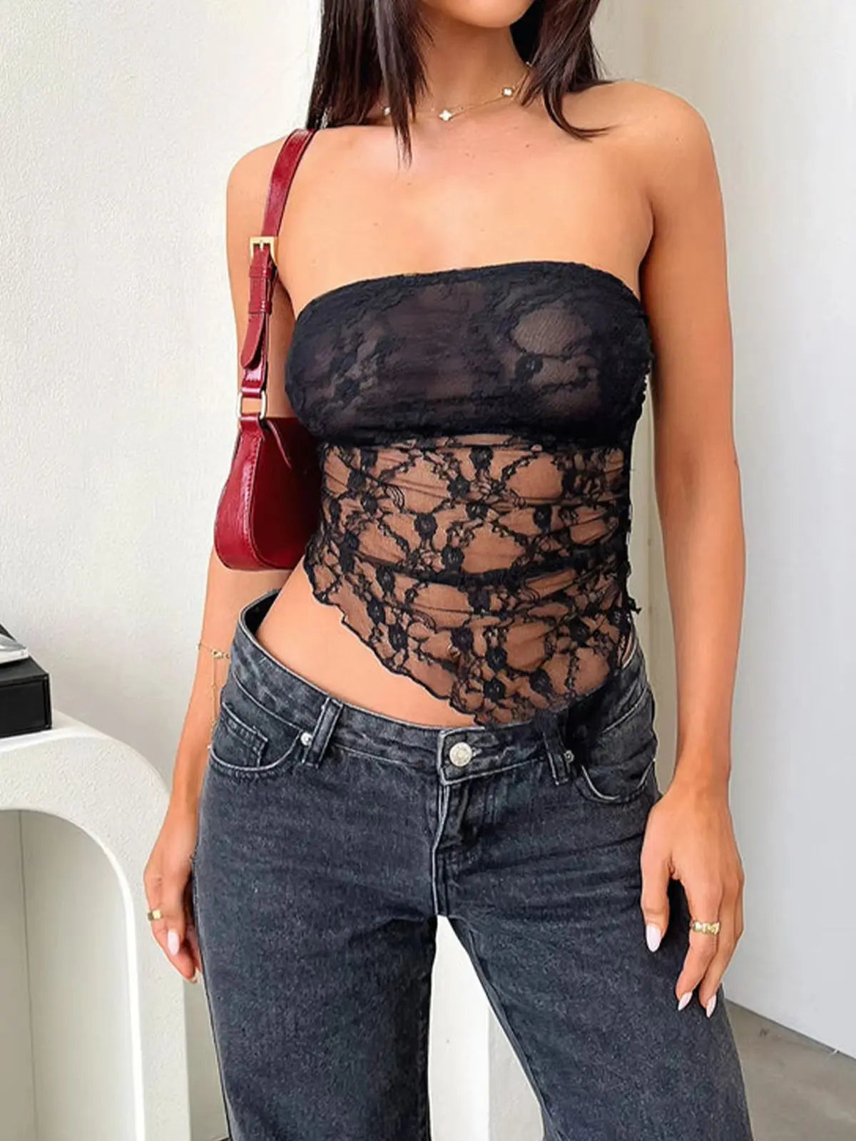 Women's Lace Trim Crop Tube Top