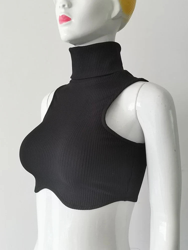 Y2K Women's Black Knitting Turtleneck Crop Top