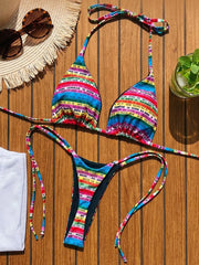 Letters Print Colorful Micro Mini Thong Bikini