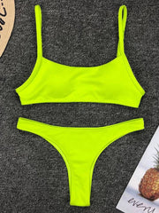 Sexy Neon Yellow Ribbed Brazilian Bikini