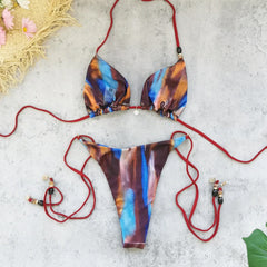 Sexy Blue Tie Dye Gradient Micro Bikini