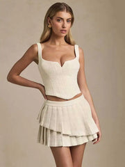 Elegant Crop Tops And Mini Skirt Sets Sleeveless Slim Sexy Tank Top Vest Party Set