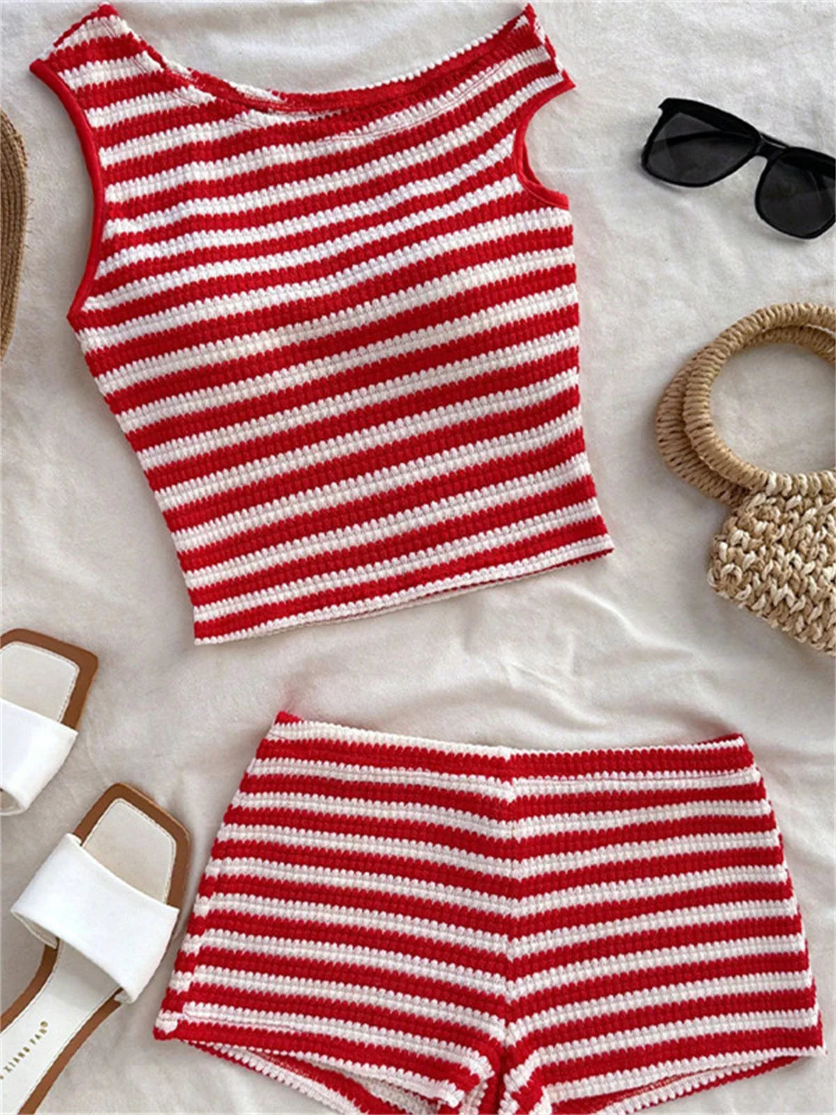 Vintage Red Striped Bikini Set